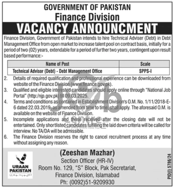 Finance Division Jobs 2025 Advertisement