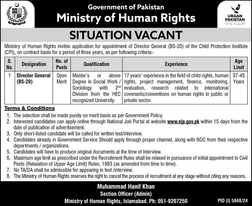 Ministry of Human Rights Islamabad Jobs 2025 Advertisement