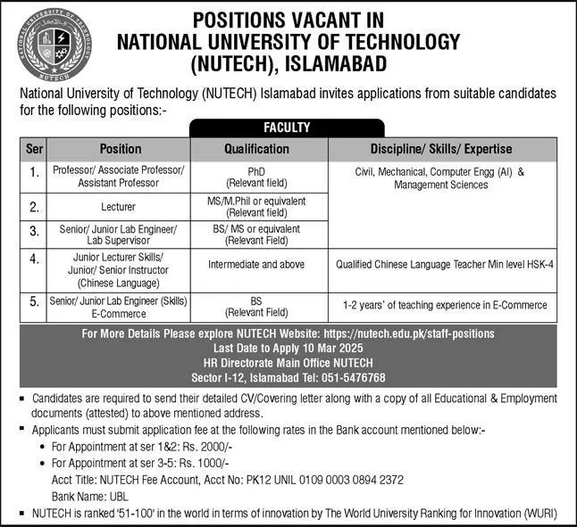 NUTECH Islamabad Jobs 2025 Advertisement