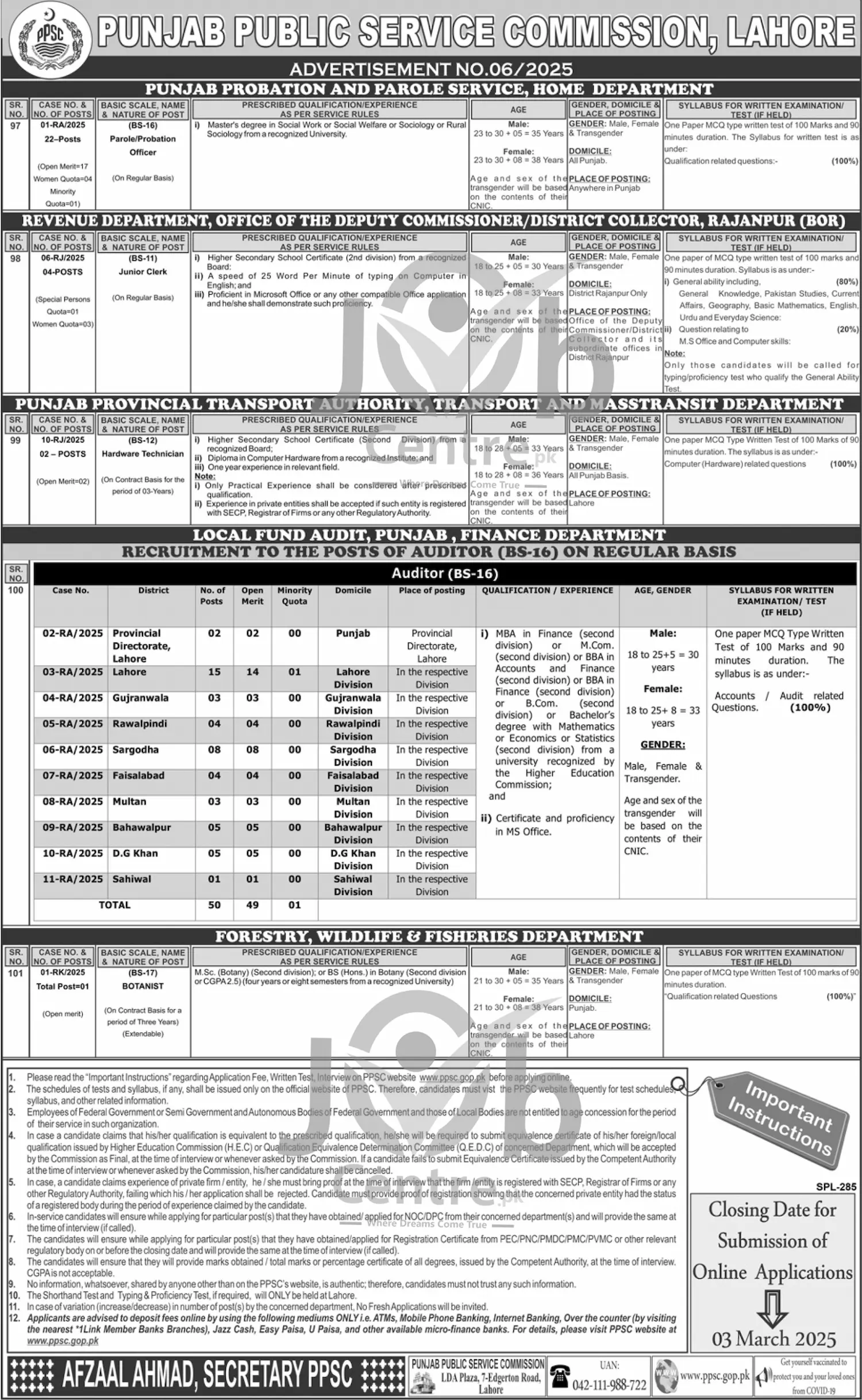 PPSC Jobs Advertisement No 062025
