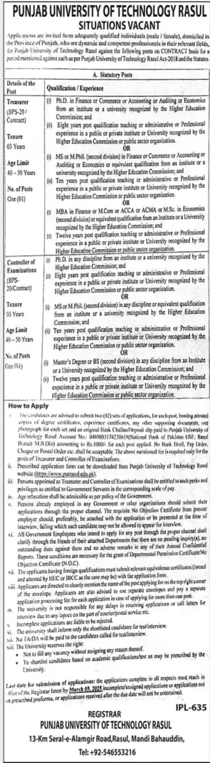 PUT Rasul Jobs 2025 Advertisement