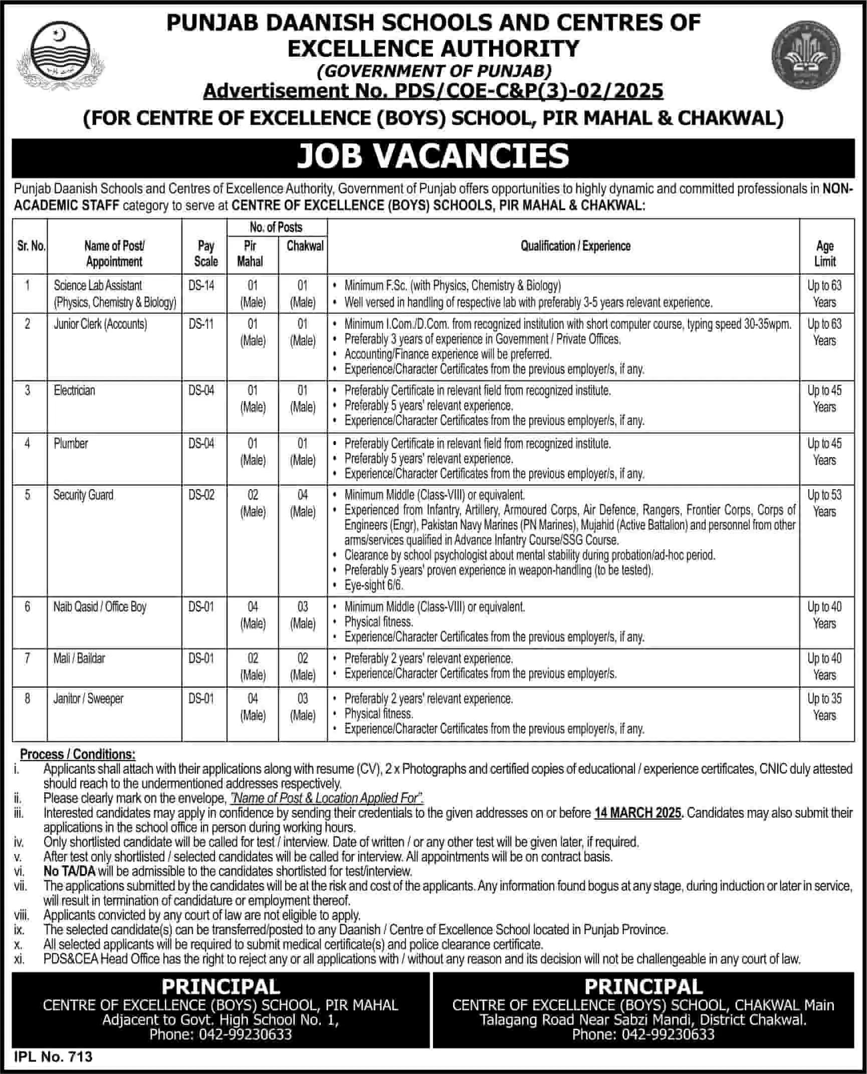 Punjab Daanish Schools PDS Jobs 2025 Advertisement