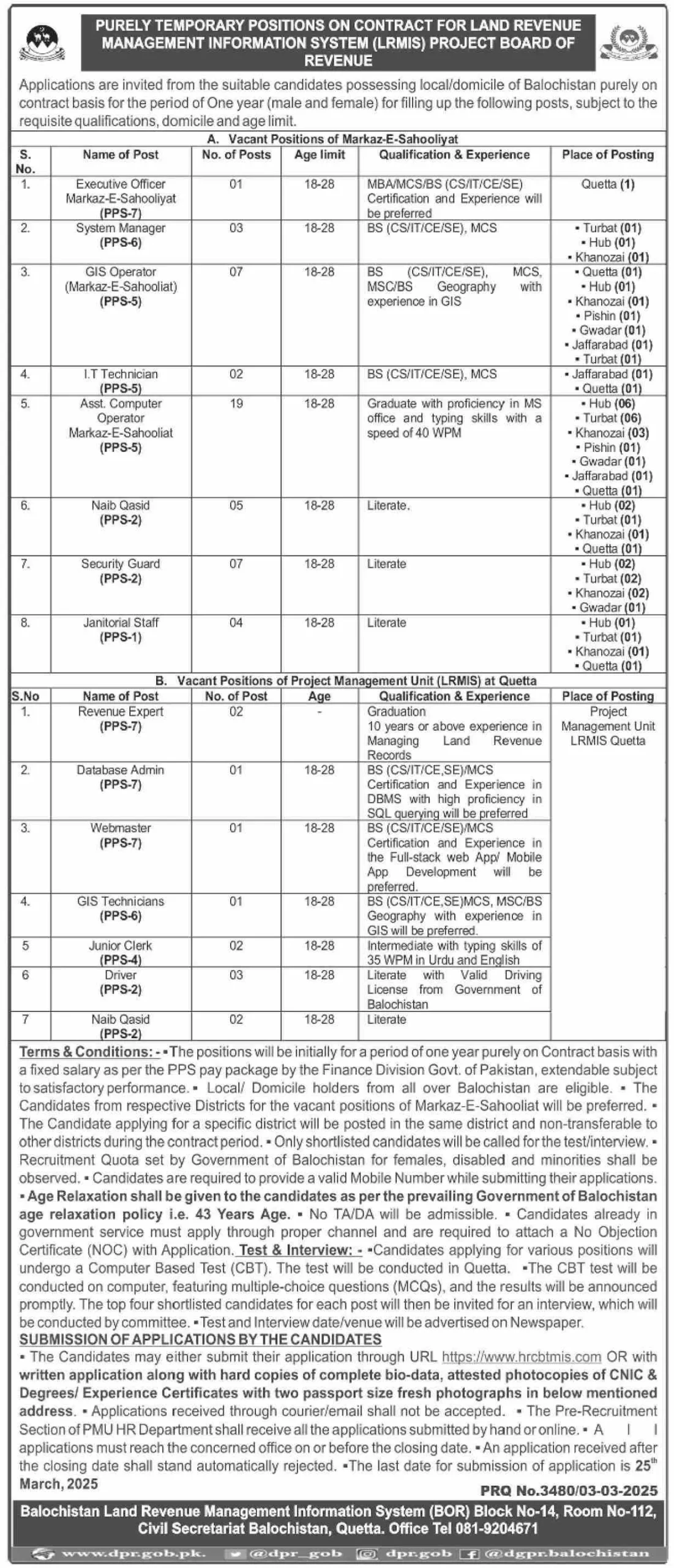 Board of Revenue BOR Jobs 2025 Advertisement