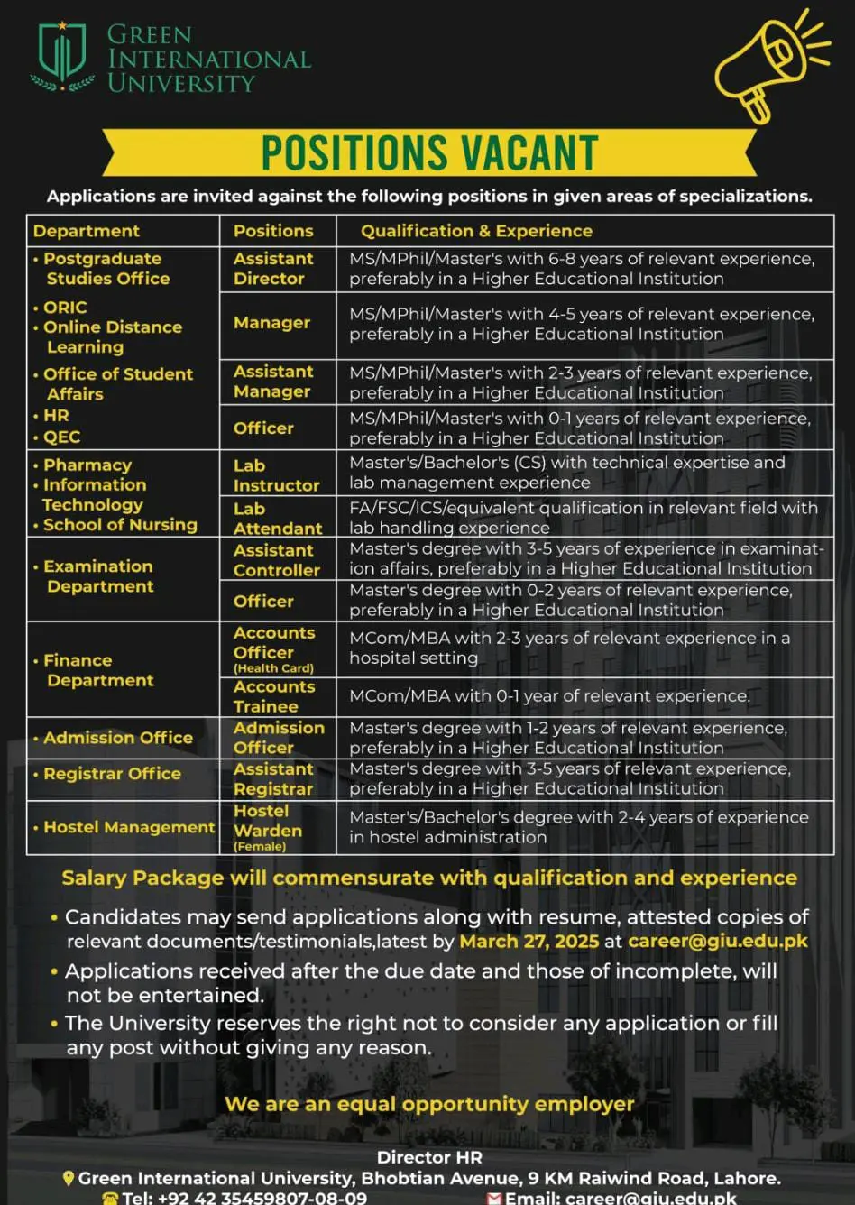 Green International University Jobs 2025  Advertisement