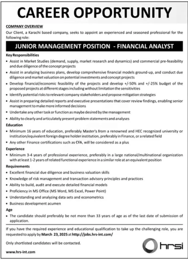 Human Resource Solution International HRSI Jobs 2025 Advertisement