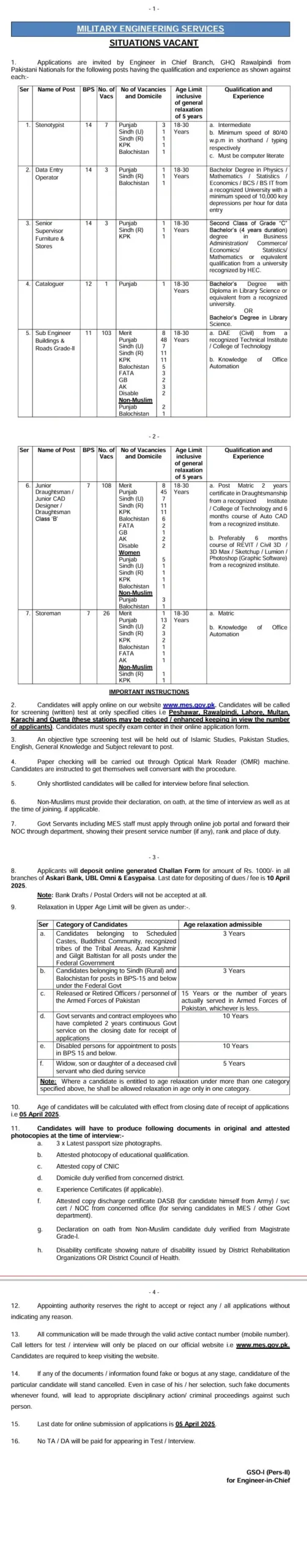 Military Engineering Services MES Jobs 2025 Advertisement