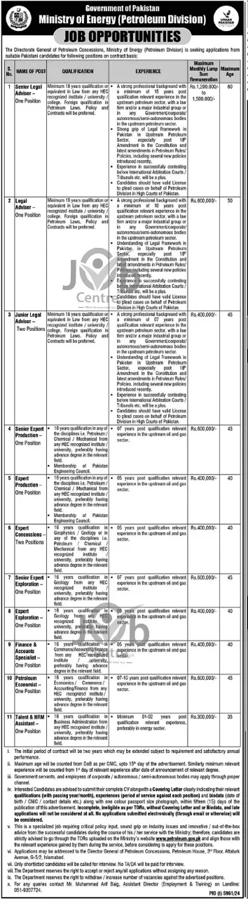 Ministry of Energy Petroleum Division Jobs 2025 Advertisement