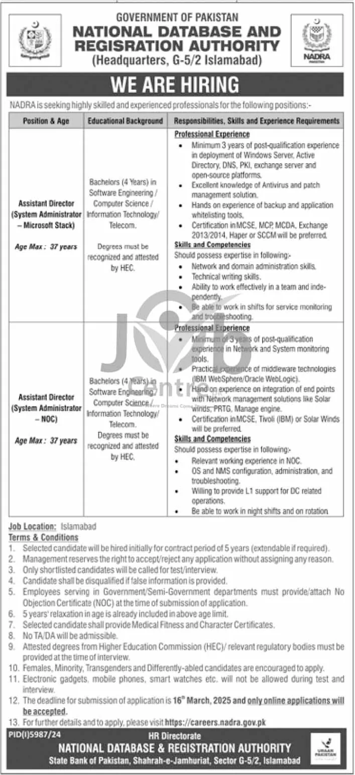 NADRA Careers 2025 Advertisement