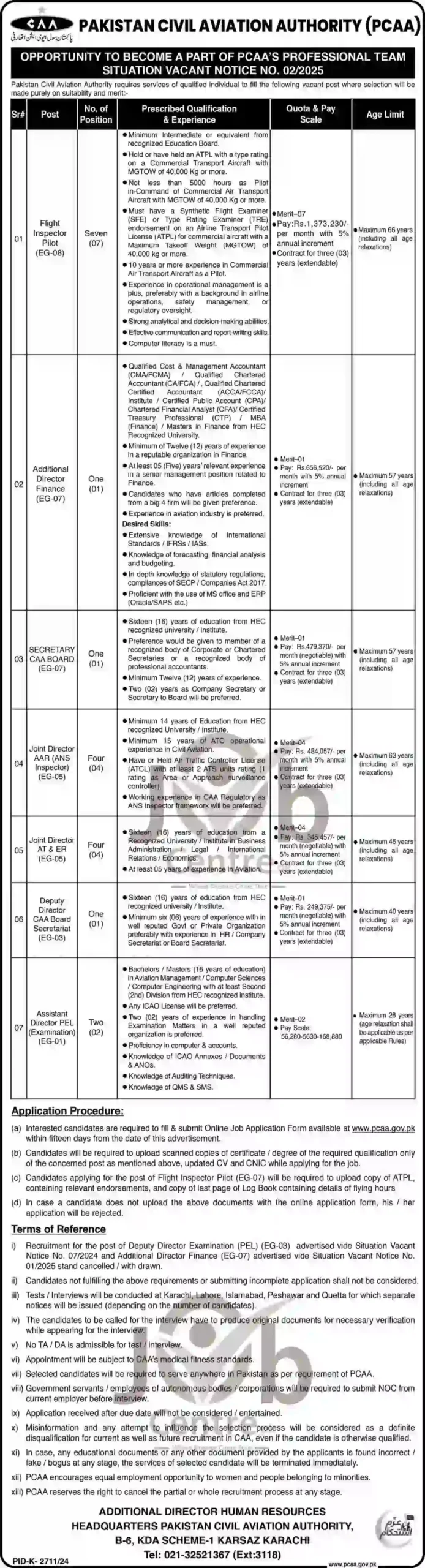 PCAA Jobs 2025 Advertisement