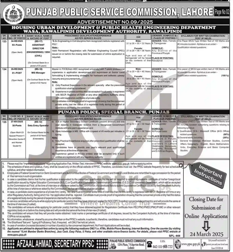 PPSC New Advertisement No. 09 Jobs 2025 Advertisement
