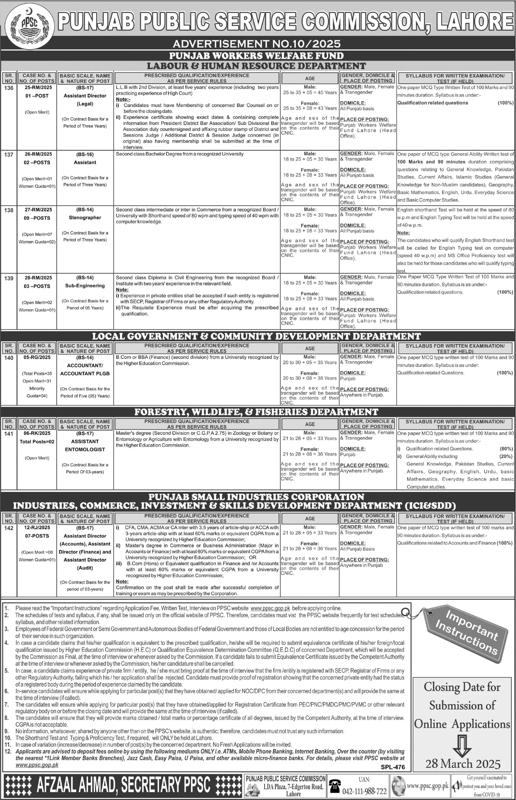 PPSC New Advertisement No. 10 Jobs 2025 Advertisement