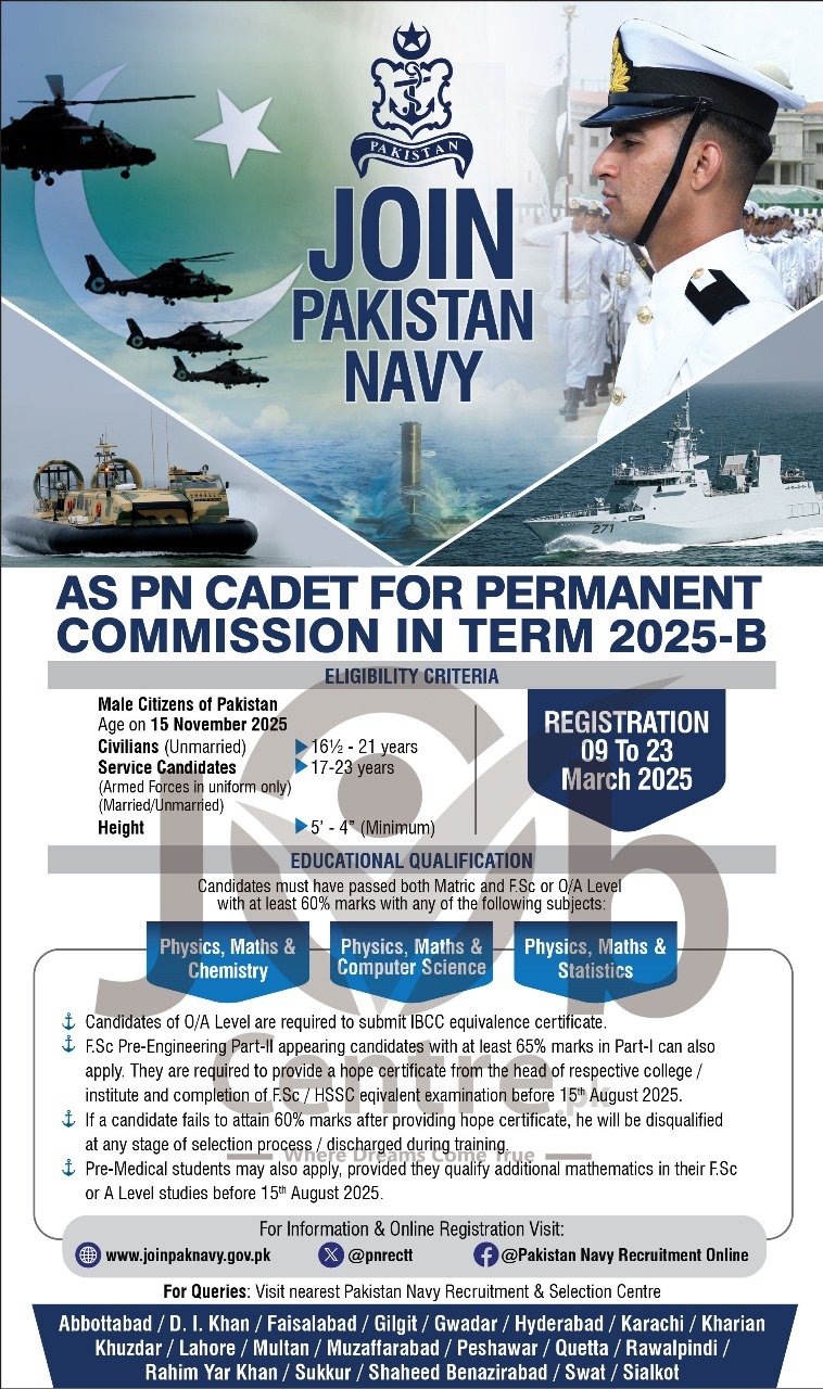 Pakistan Navy PN Cadet 2025 Advertisement