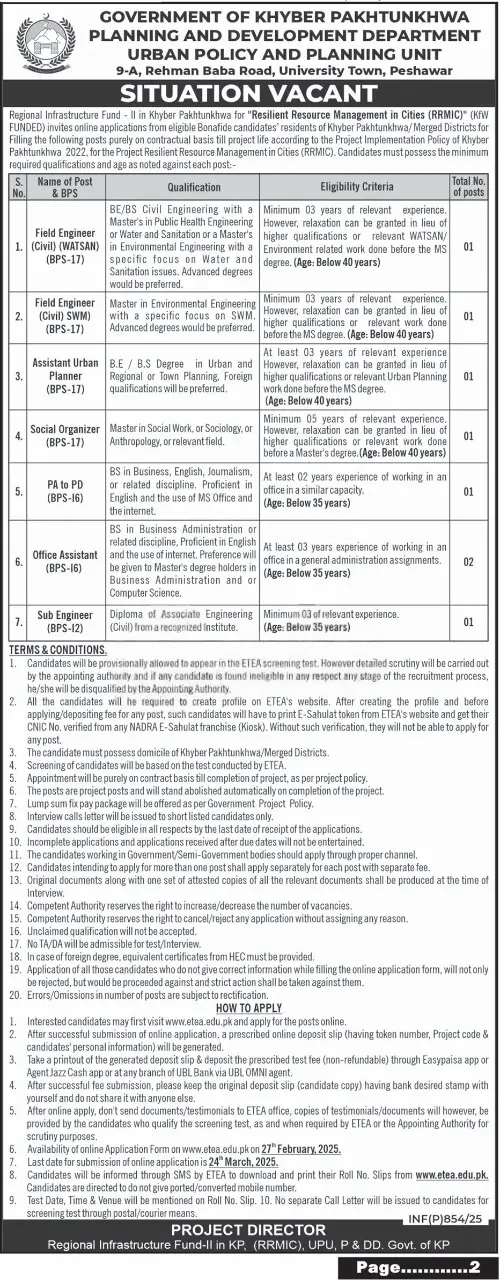 Planning & Development Development Peshawar Careers 2025 Advertisement