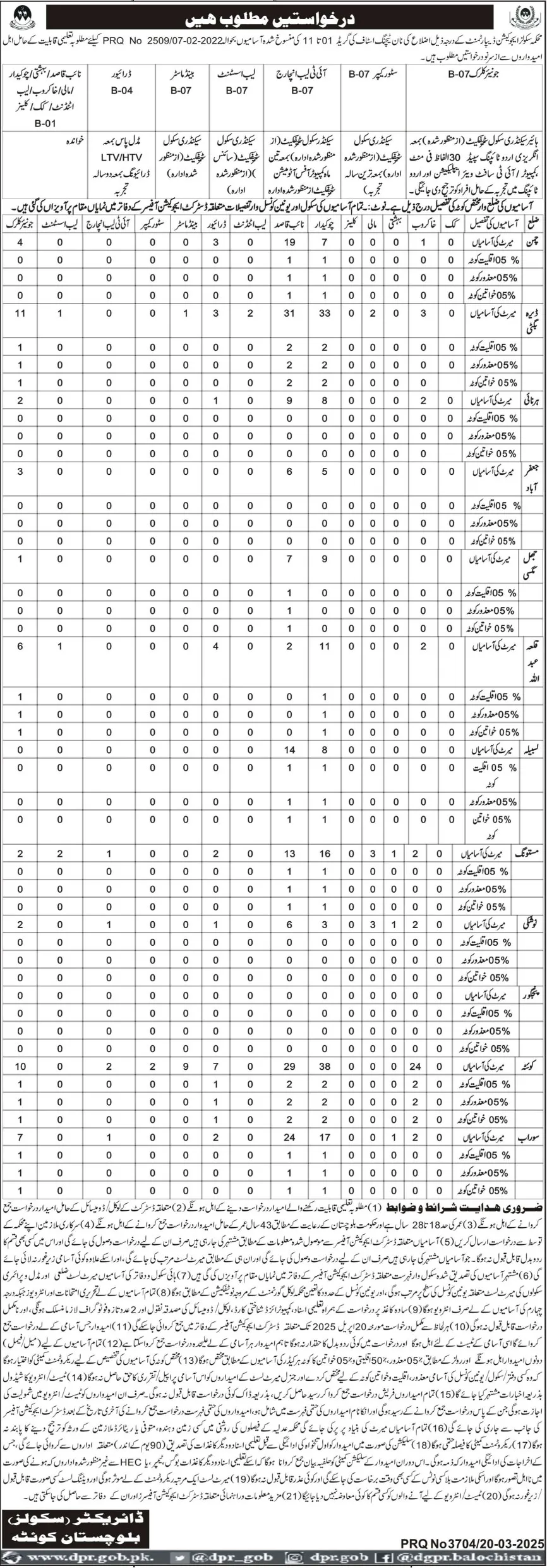 School Education Department Balochistan Jobs 2025 Advertisement