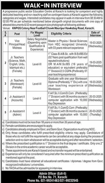Teaching and Non-Teaching Jobs in Karachi 2025 Advertisement