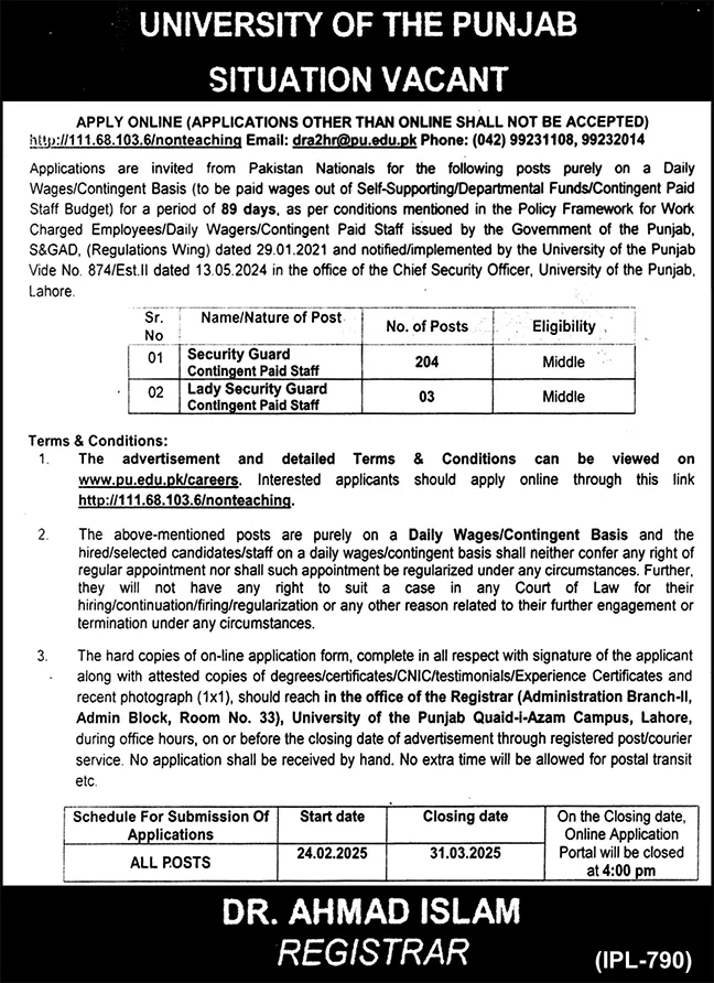 University of Punjab UOP Jobs 2025 Advertisement