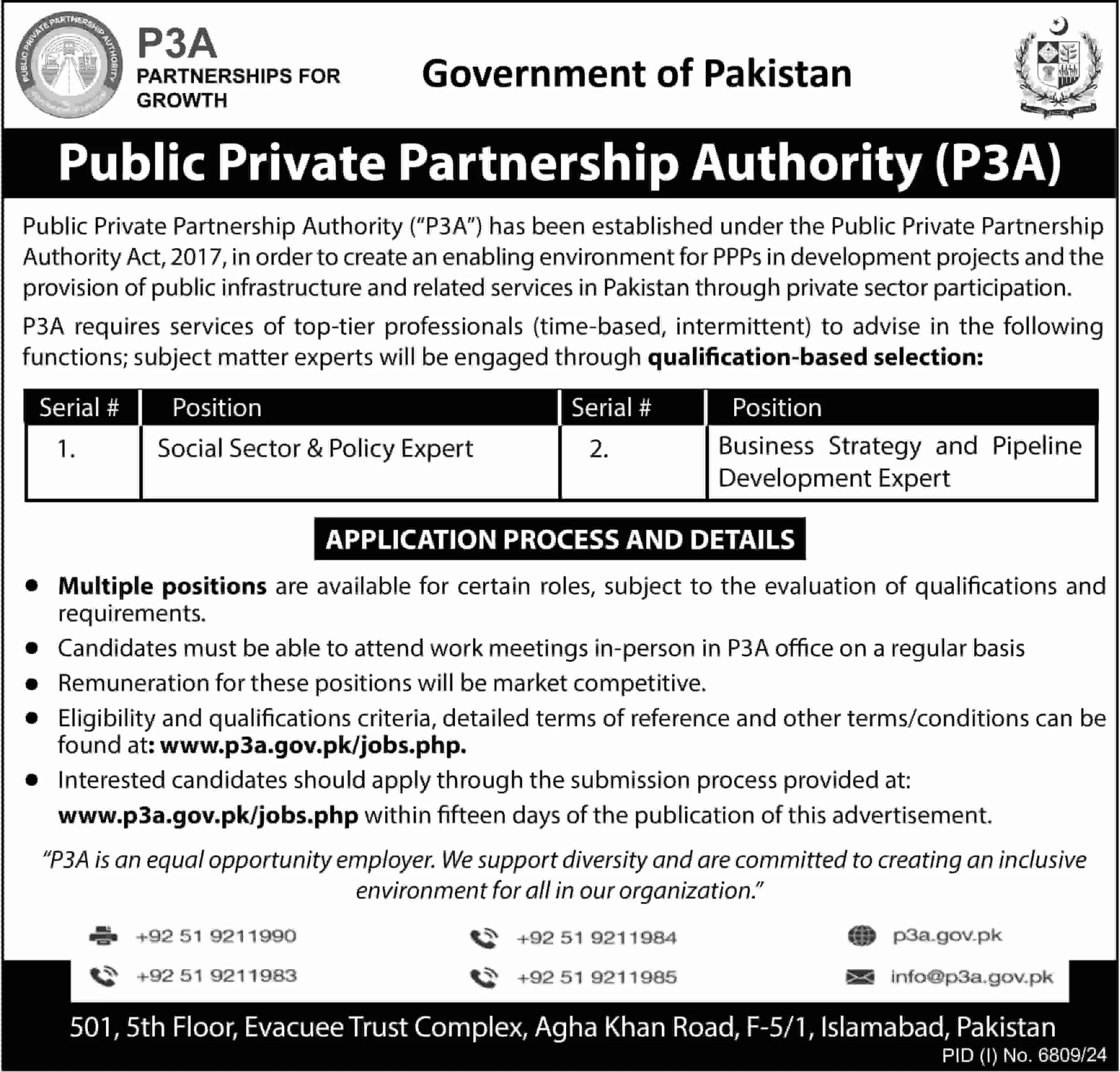 Public Private Partnership Authority P3A Jobs 2025 Advertisement