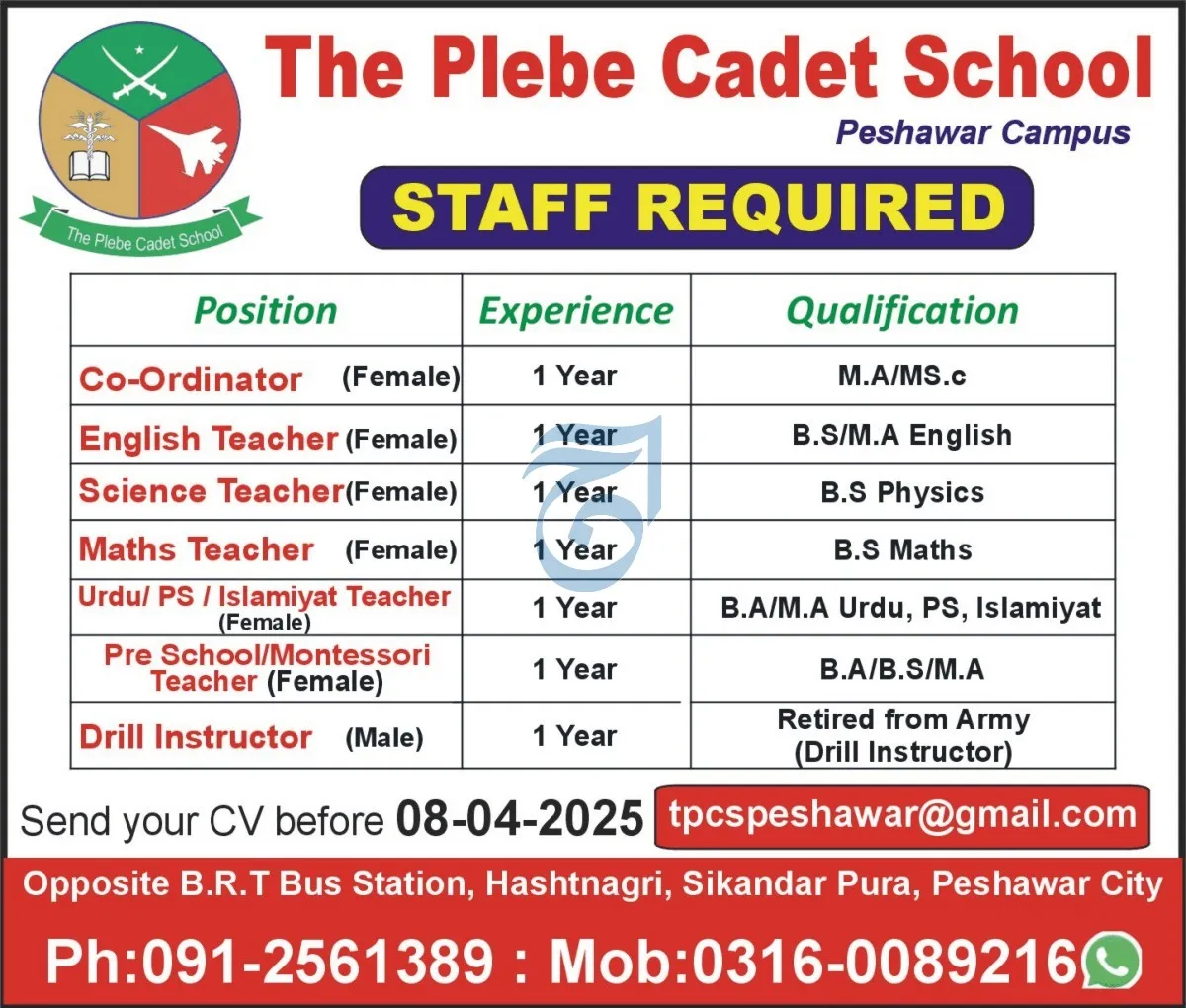 The Plebe Cadet School Jobs 2025 Advertisement