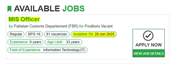 www.fbr.gov.pk application form 2025 Advertisement